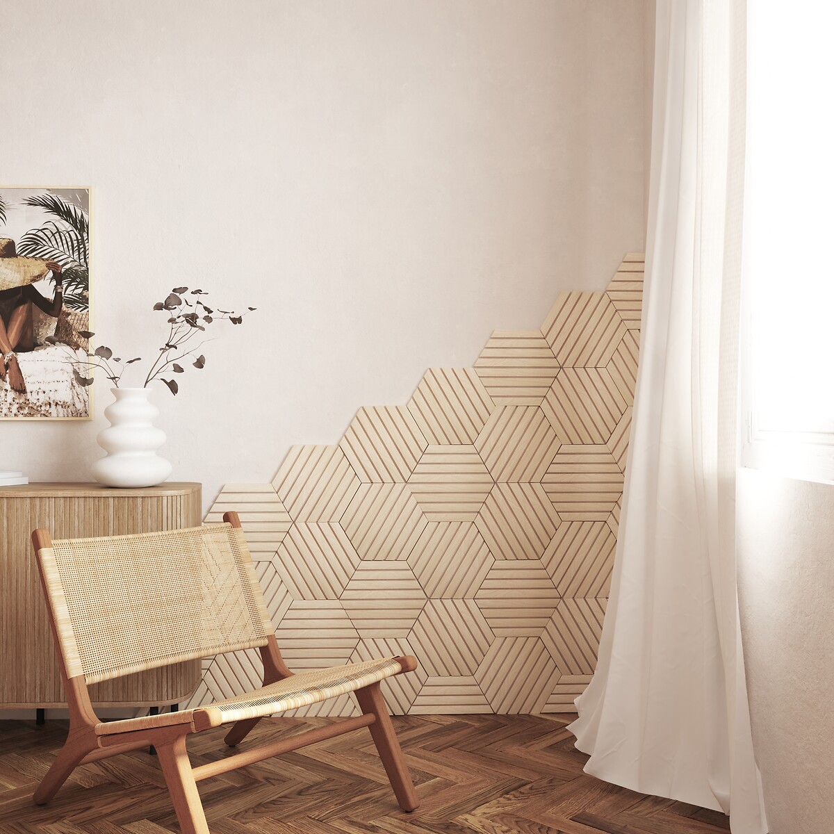 Juego 3 paneles decorativos hexagonal COLVA beige 