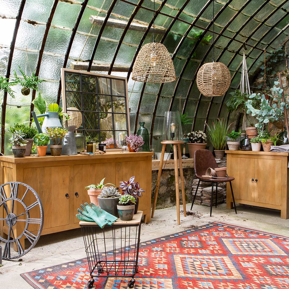 Lámpara De Techo Metal Y Ratán 33x35Cm