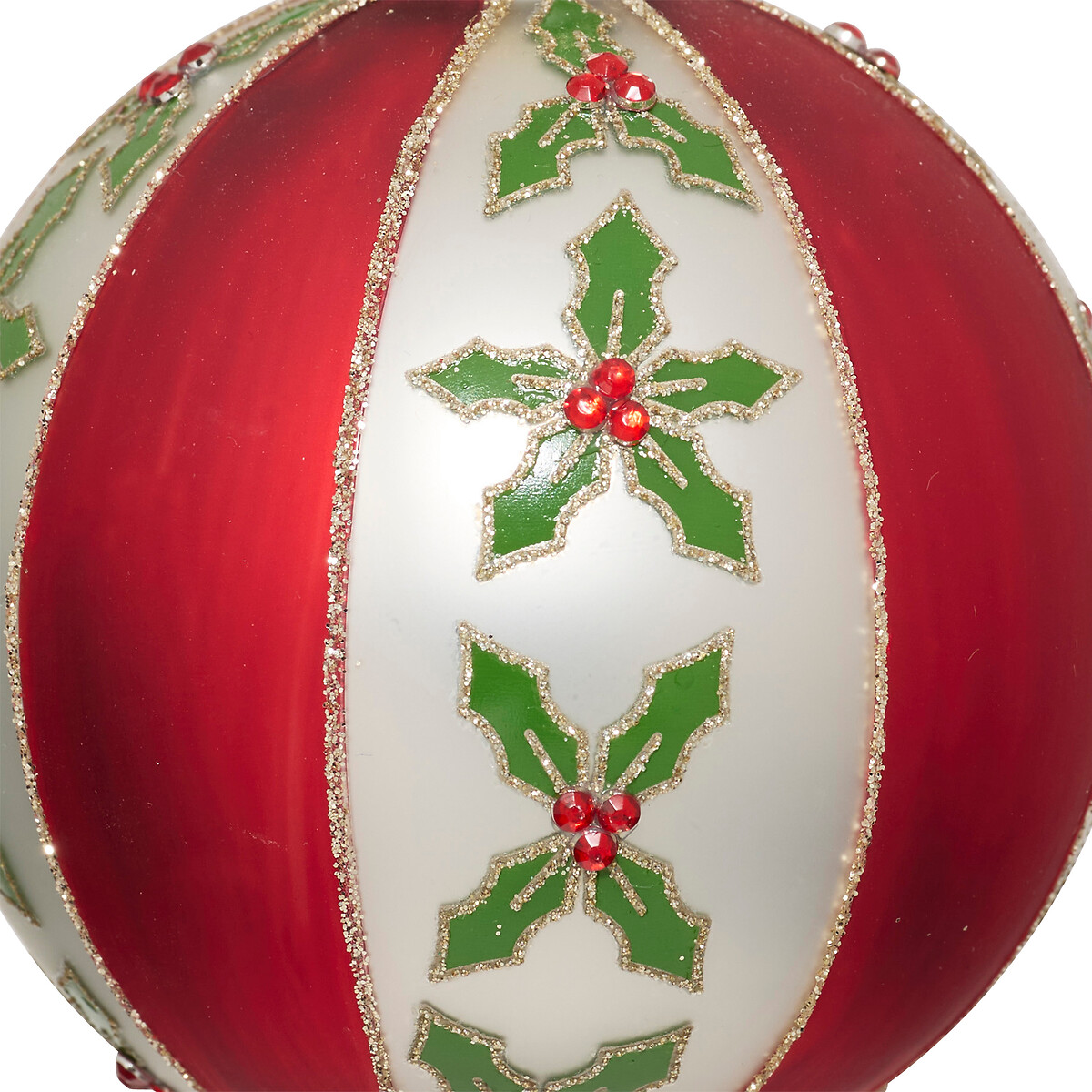 Bola de Navidad con rayas y acebo 8cm 
