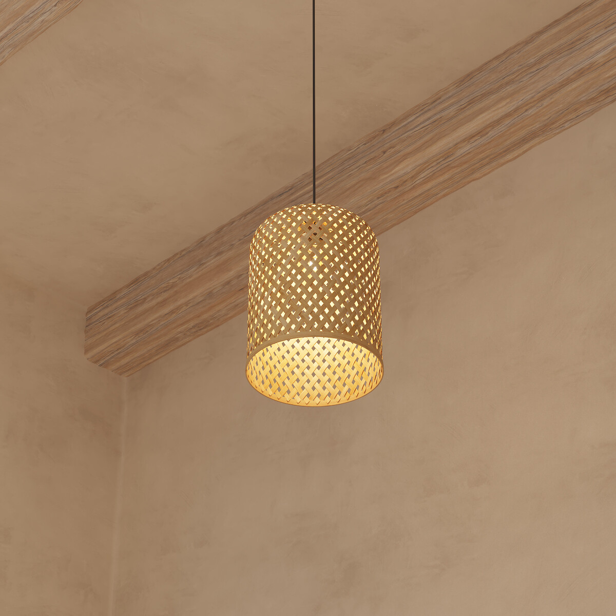 L&aacute;mpara de techo ALI beige de bamb&uacute; 28cm