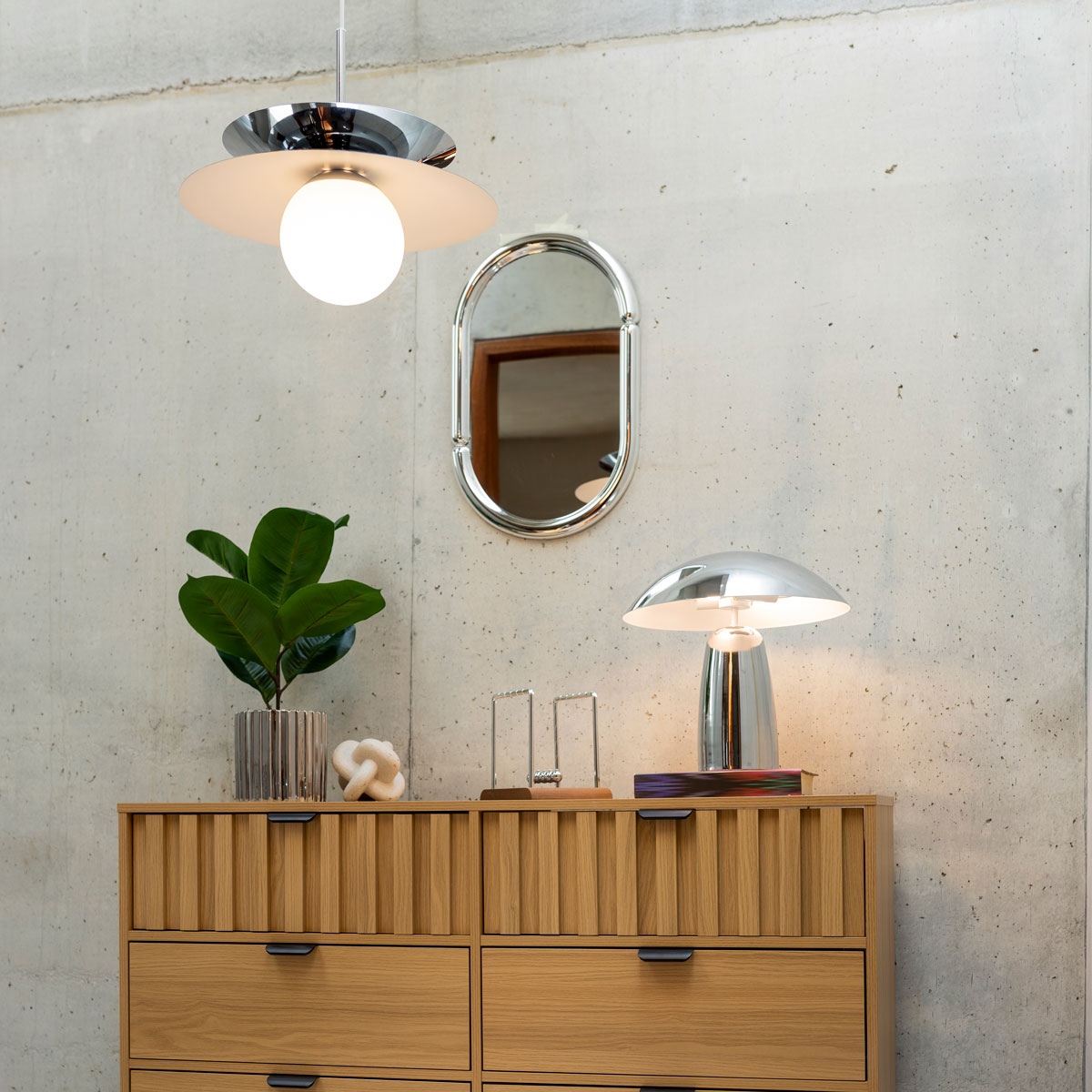 Espejo de pared ovalado MICAELA plateado 55x35cm