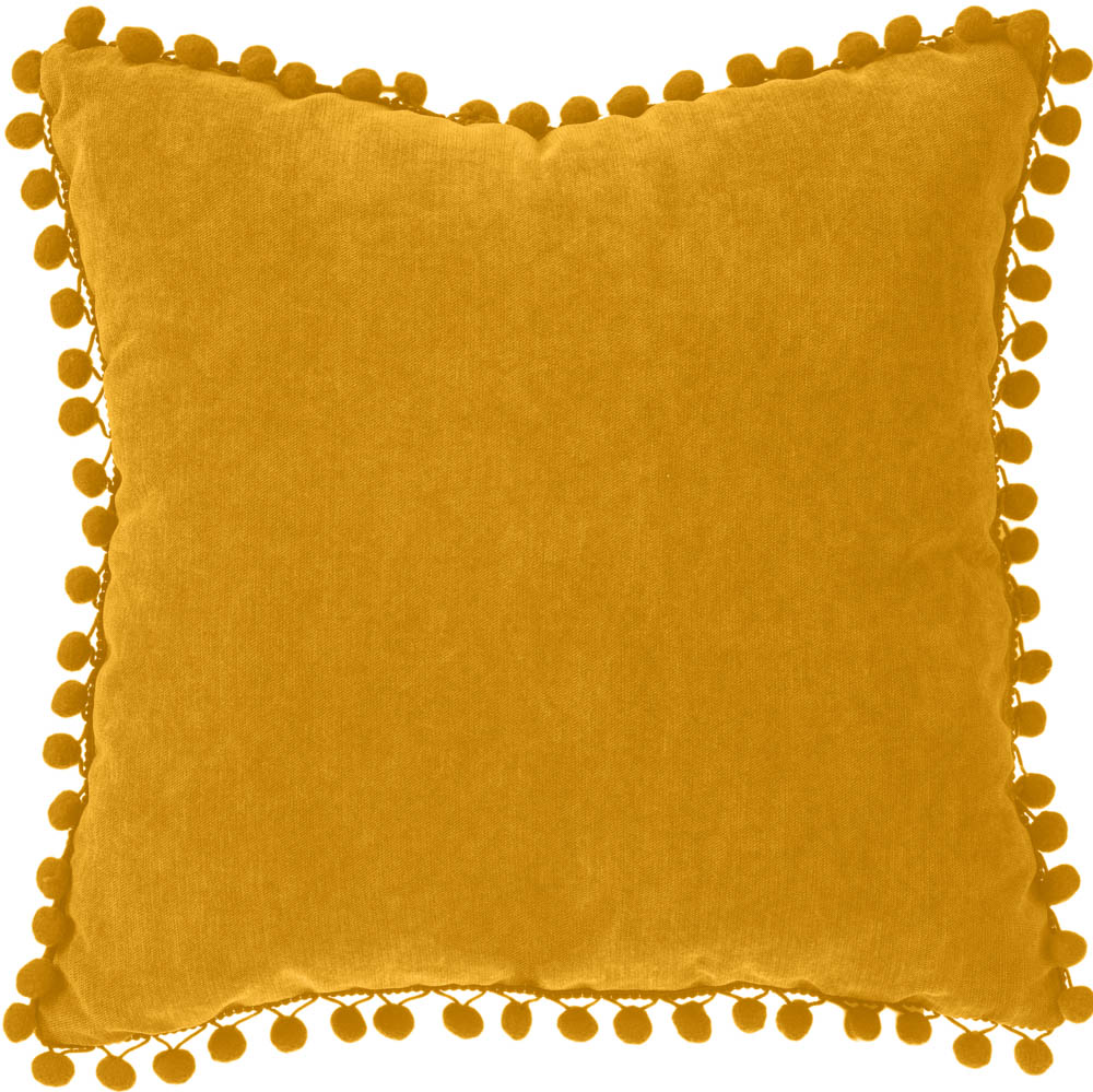 Coj&iacute;n Ocre Con Pompones 40x40Cm