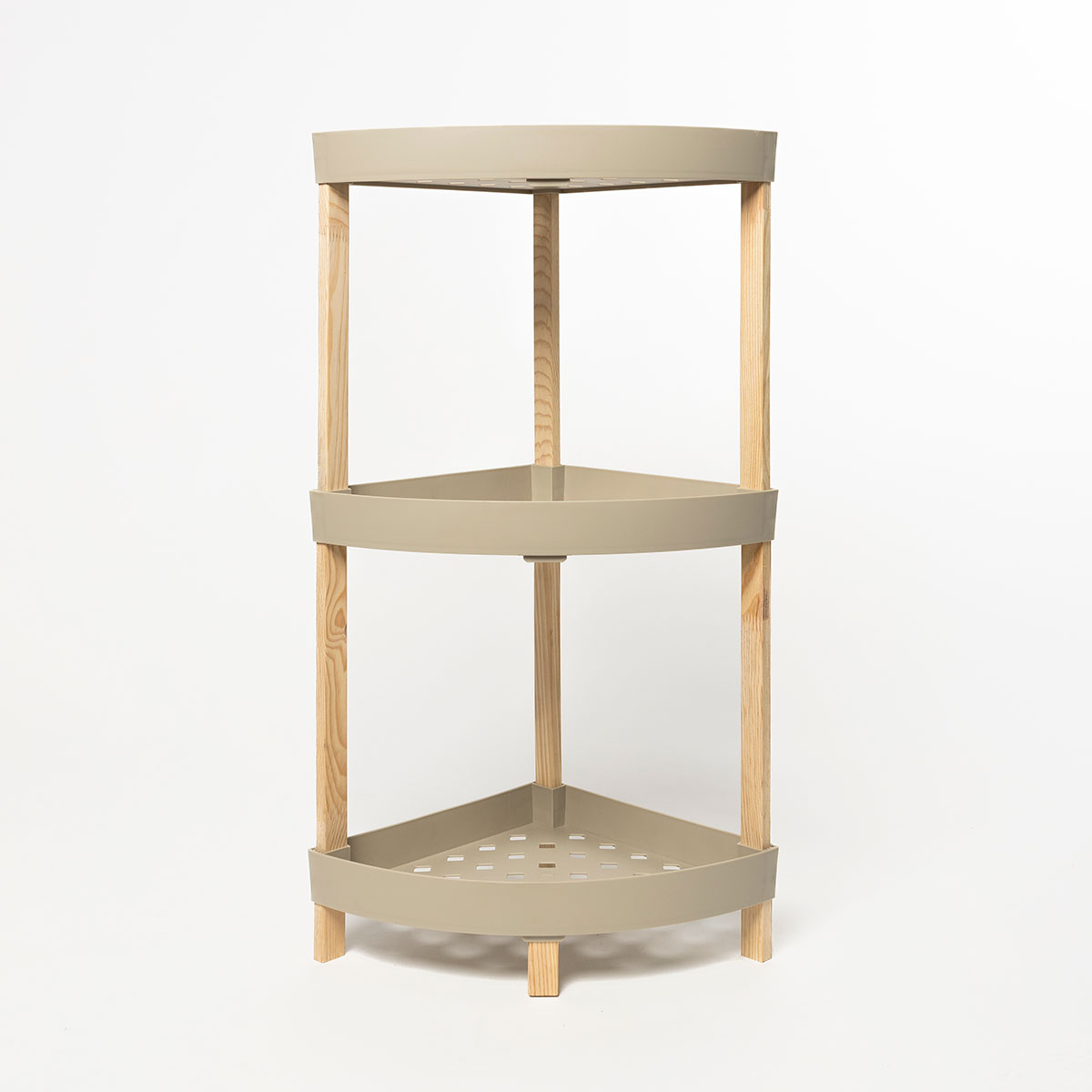 Estante esquinero con 3 niveles beige de madera