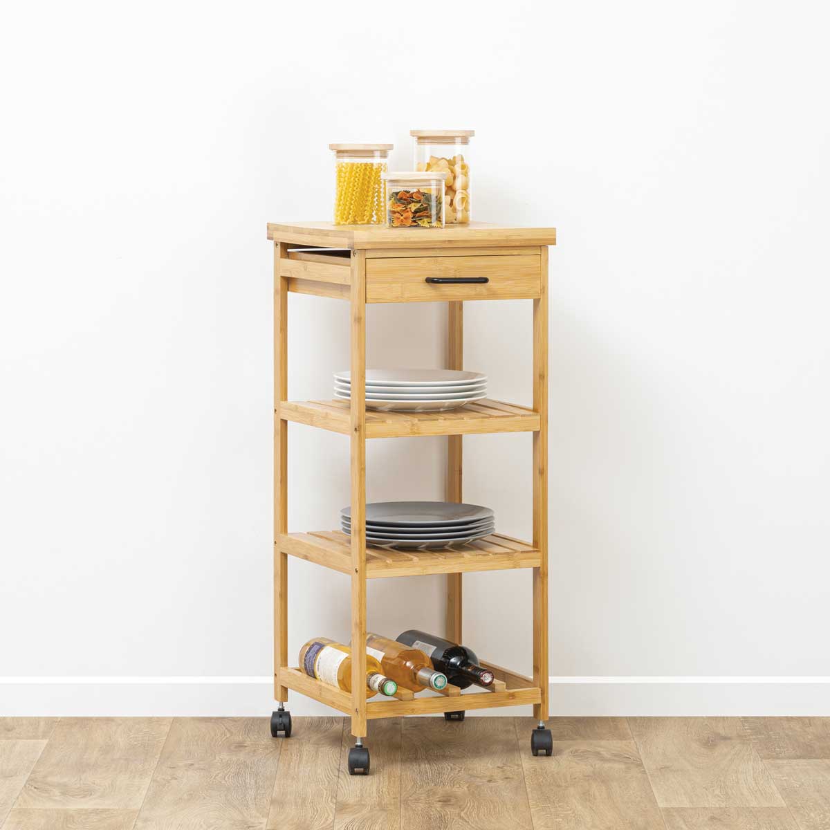 Carrito Multiusos De Bambú 3 Estantes