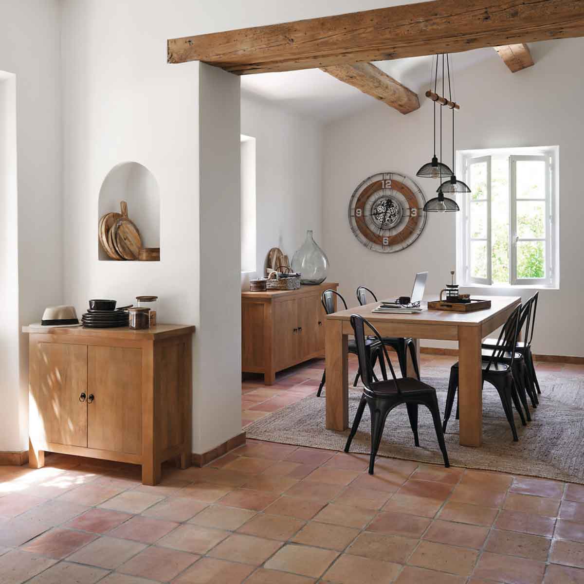 L&aacute;mpara de techo TIMMY negra de metal y madeira