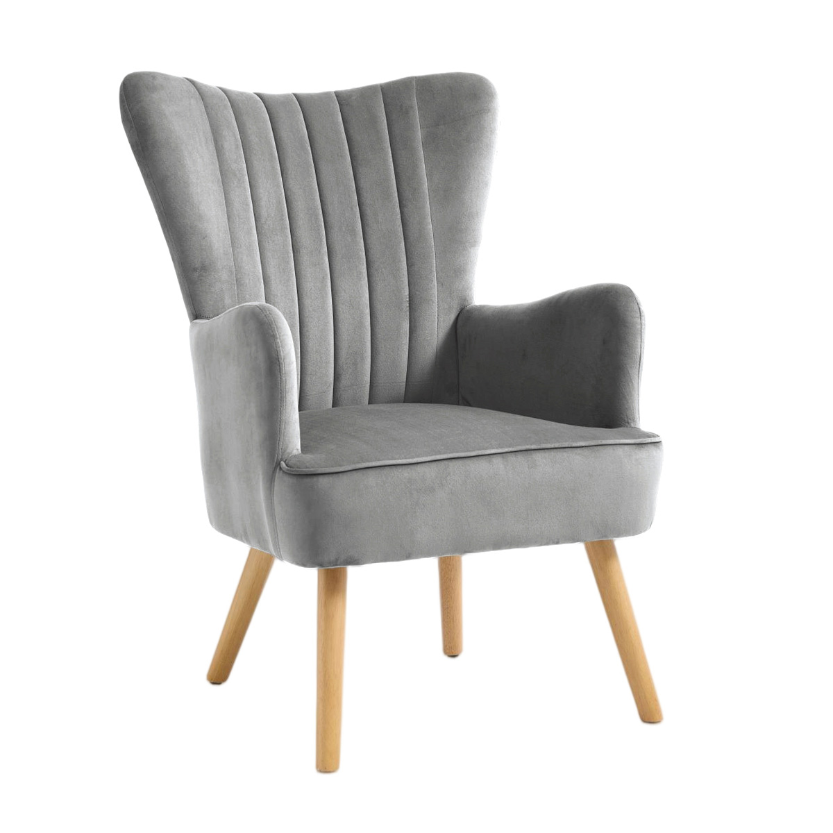Butaca DIANA gris de terciopelo y madera