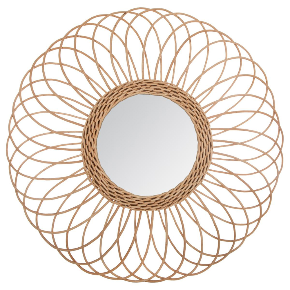 Espelho Decorativo Ros&aacute;cea Em Rattan Bege