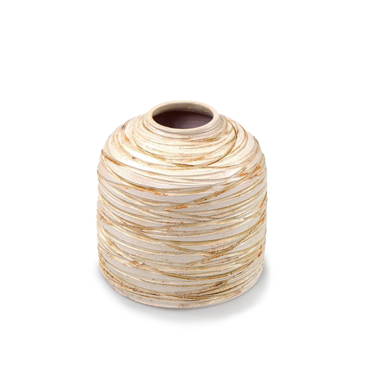 Jarrón De Cerámica A Rayas Beige 20Cm