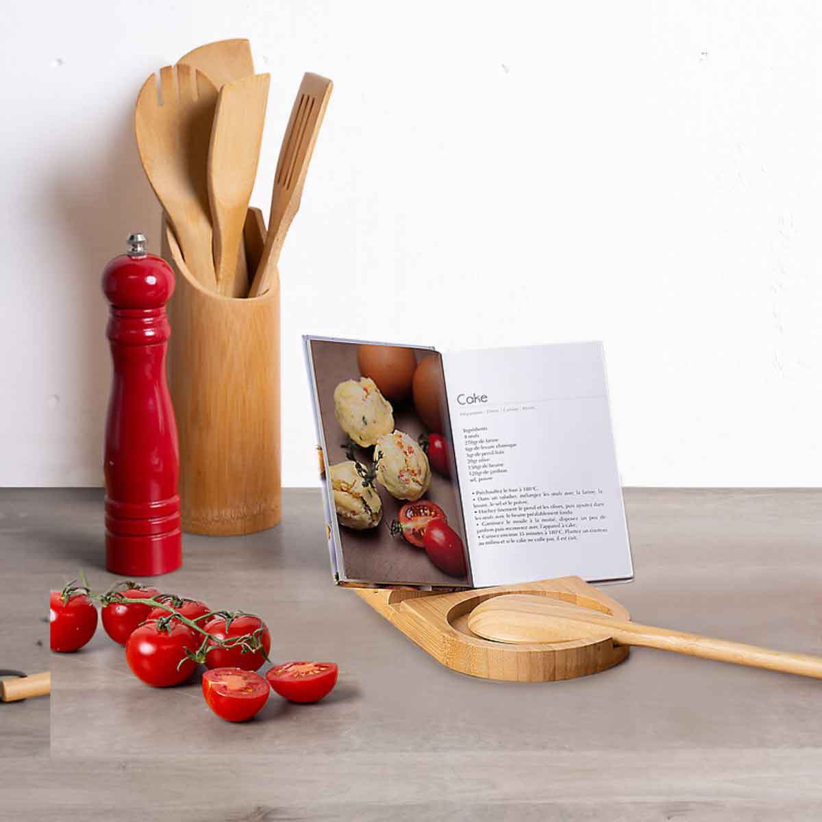 Soporte para cuchara y tapa de cocina de Bambú