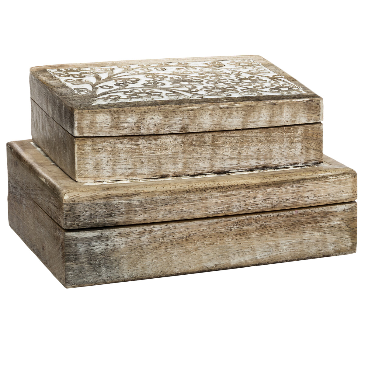 Caixa Decorativa Ritual Bege Em Madeira Mango 6x21cm