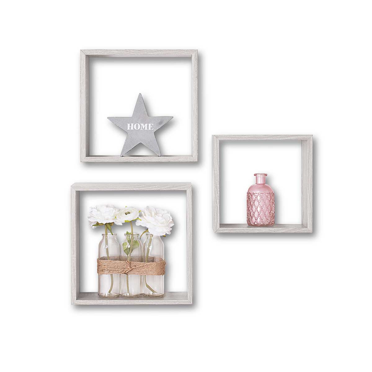 Juego De 3 Estantes Cubo Mdf Roble 