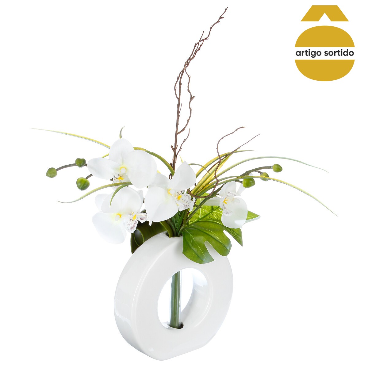 Vaso Com Orqu&iacute;dea Artificial 52cm