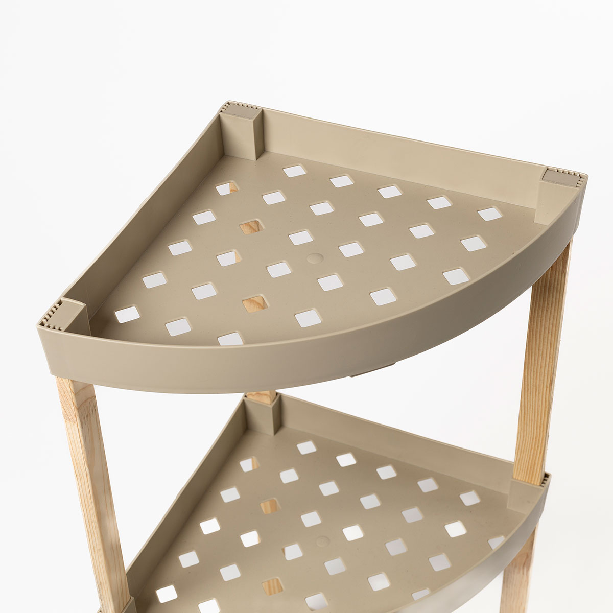 Estante esquinero con 3 niveles beige de madera