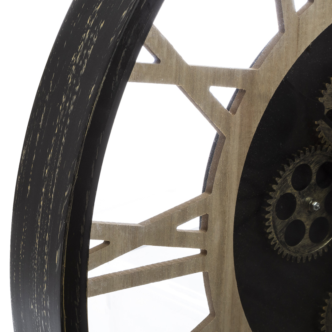 Reloj Pared Negro De Metal Y Madera 57Cm