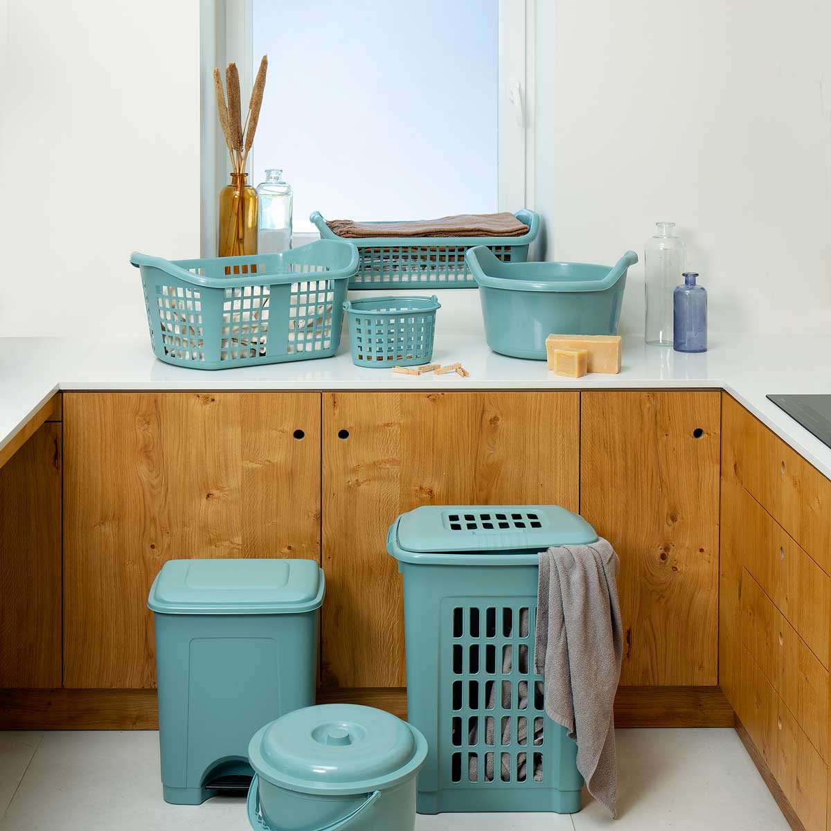 Cubo De Basura C/Pedal Azul 35L